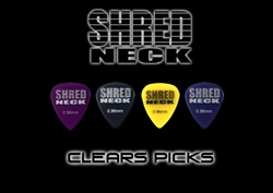 Shredneck "CLEARS" Guitar Picks - 12 Picks Per Package - Assorted Colors